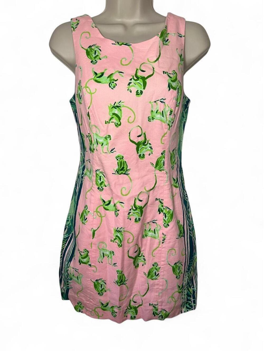 Lilly Pulitzer Dress Womens 2 Pink Monkey See You Later Mila Stretch Shift Mini
